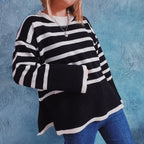 Damen lässiger Strickpullover mit modernem Streifenmuster und feiner Rippstruktur R&B