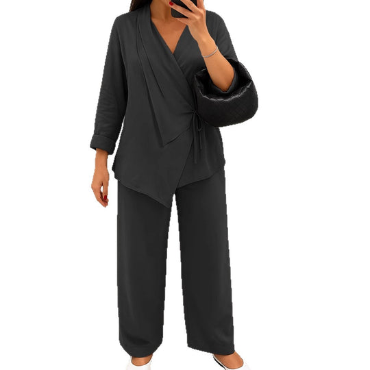Damen lässiges Leinen-Hemd und Hose Set R&B