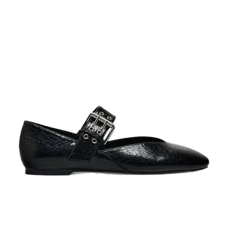 Damen elegante Flachschuhe mit modischem Riemchen und glänzender Oberfläche R&B