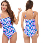 Damen Einteiler Badeanzug mit verspieltem Schuppenmuster und elegantem Schnitt R&B