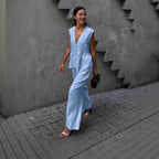 Damen lässiger und eleganter Zweiteiler aus Leinen R&B