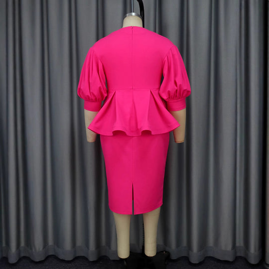 Damen elegantes A-Linien Kleid mit modischen Puffärmeln und floralem Akzent R&B