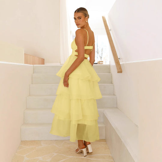 Damen luftiges Maxikleid mit Schichten und Spaghettiträgern R&B