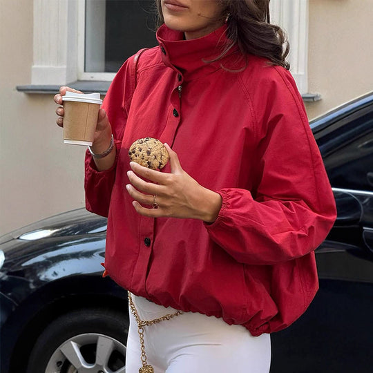 Damen Oversized Windjacke mit hohem Kragen R&B