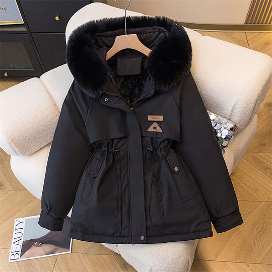 Damen warme Parkajacke mit abnehmbarem Kunstfellkragen und praktischen Taschen R&B