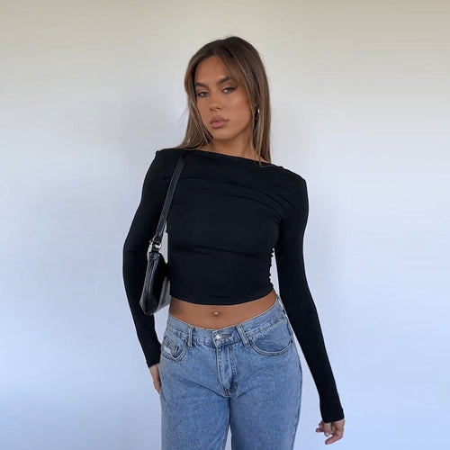 Damen elegantes Crop-Top mit asymmetrischer Raffung R&B