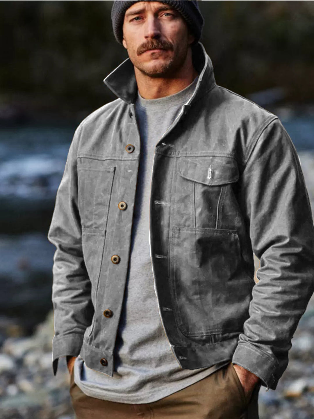 Herren leichte Utility-Jacke mit praktischen Taschen und stylischem Stehkragen R&B