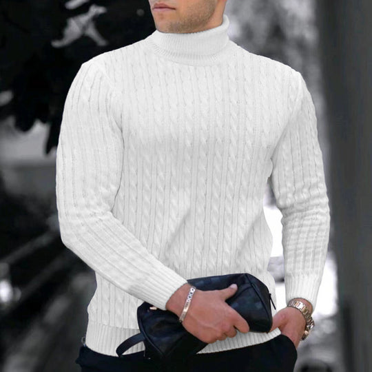 Herren eleganter Rollkragenpullover mit exquisiter Zopfmusterstruktur R&B