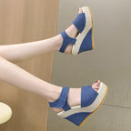 Damen Wedge-Sandalen mit elastischem Riemendesign und geflochtenem Absatz R&B