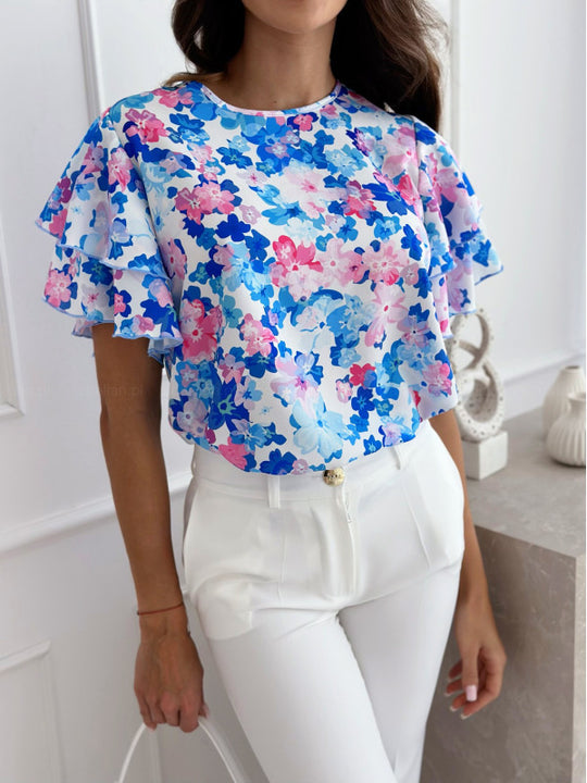 Damen Bluse mit Volants und floralem Muster R&B