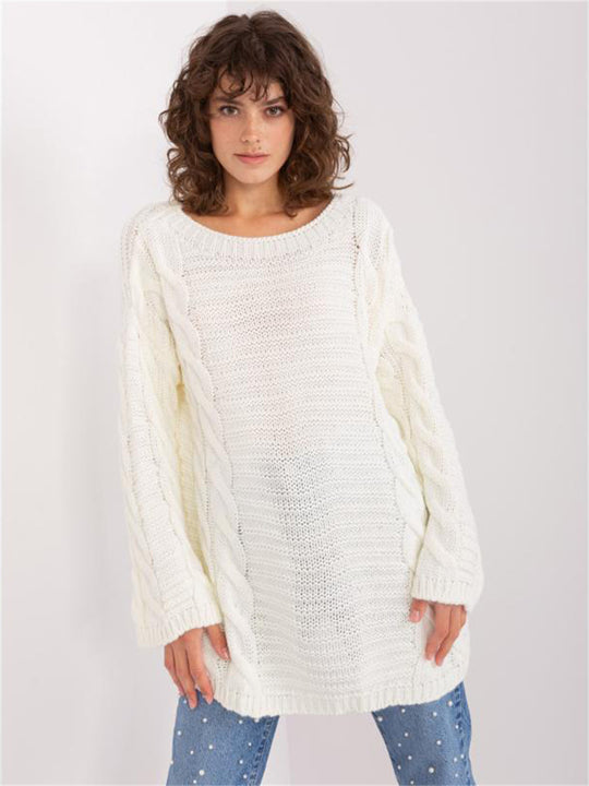 Damen Grobstrickpullover mit modernem Zopfmuster und weiten Ärmeln R&B