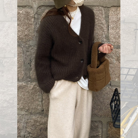 Damen Kuscheliger Strickcardigan mit großen Knöpfen R&B