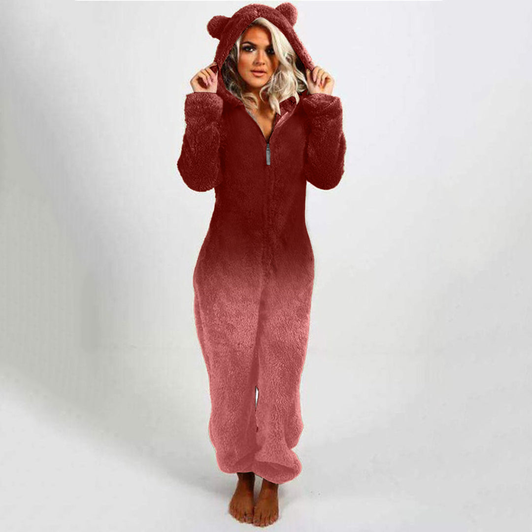 Damen Fleece-Einteiler mit Kapuze und Farbverlaufsdesign R&B