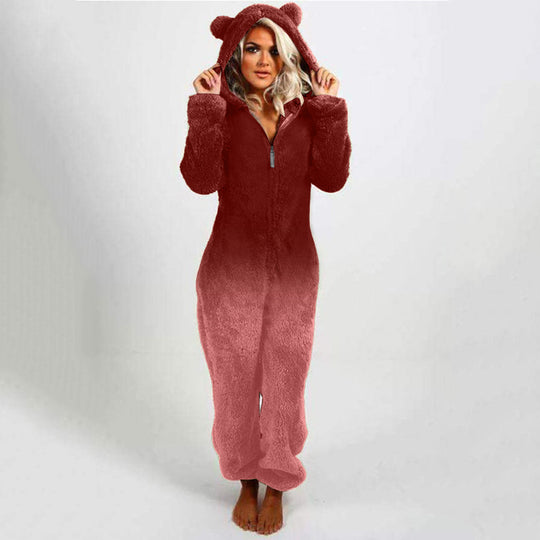 Damen Fleece-Einteiler mit Kapuze und Farbverlaufsdesign R&B