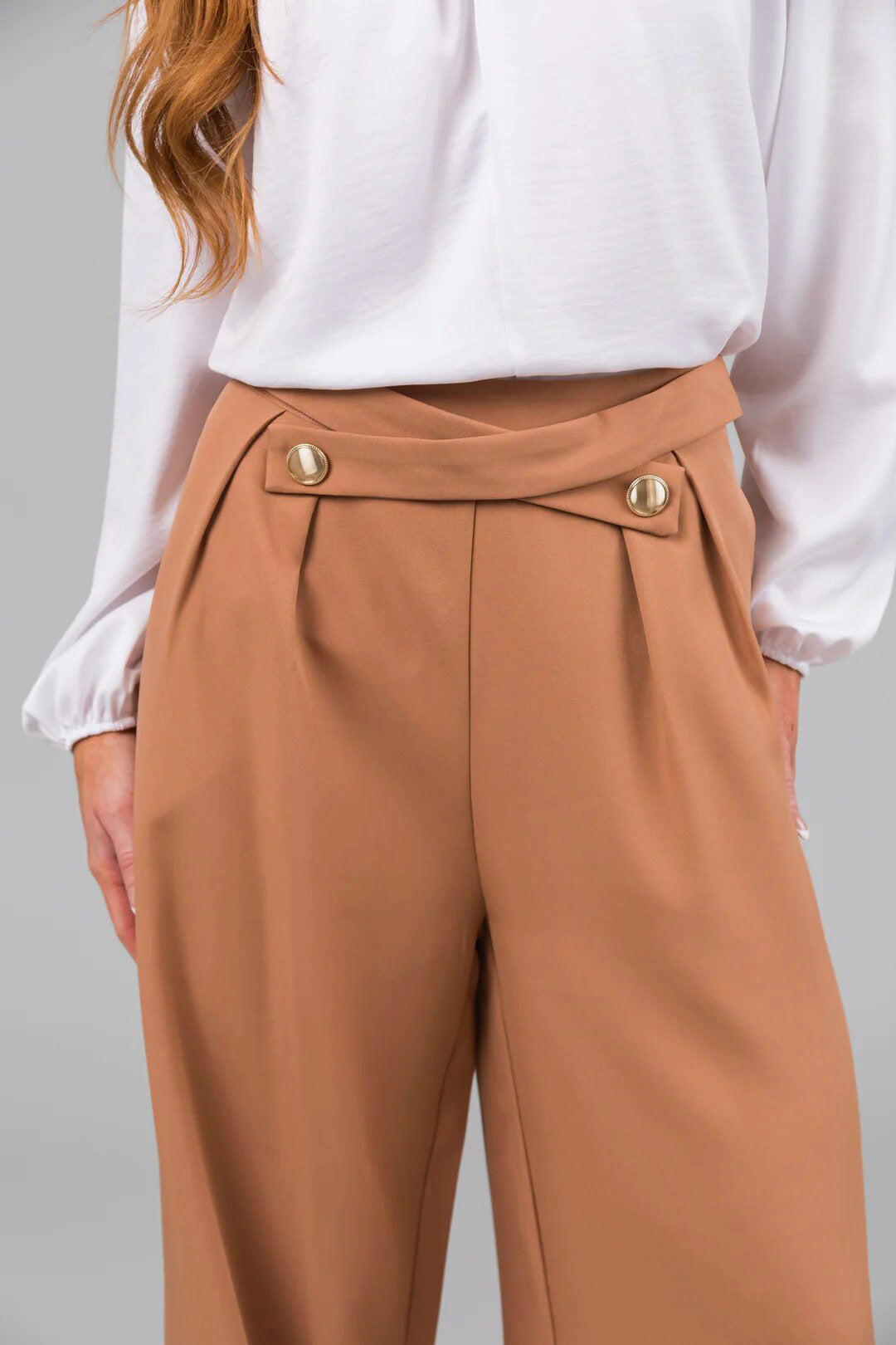 Damen elegante Bluse mit Bogenkragen und weiten Hose R&B