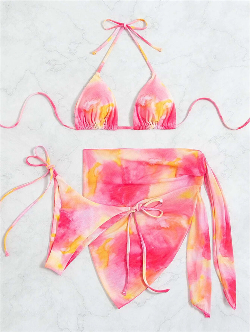 Damen Triangel-Bikini-Set mit floralem Wickelrock und verstellbaren Trägern R&B