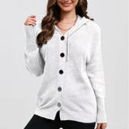 Damen lässige Strickjacke mit Kapuze und Knopfverschluss R&B