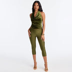 Damen Figurbetonte Capri-Leggings mit Hochbund und luxuriösem Glanz R&B