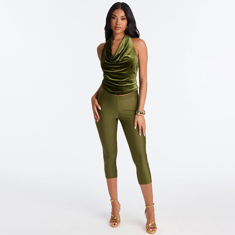 Damen Figurbetonte Capri-Leggings mit Hochbund und luxuriösem Glanz R&B