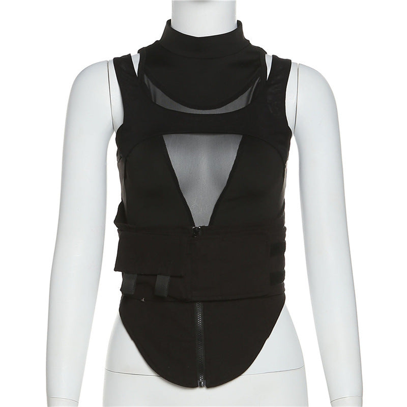 Damen Sportliches Kompressionsoberteil mit transparentem Netzdesign R&B