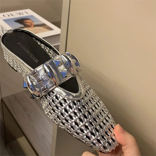 Damen modische Mules mit dekorativem Riemen R&B