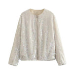 Damen Paillettenjacke mit durchgehendem Reißverschluss und elegantem Stehkragen R&B