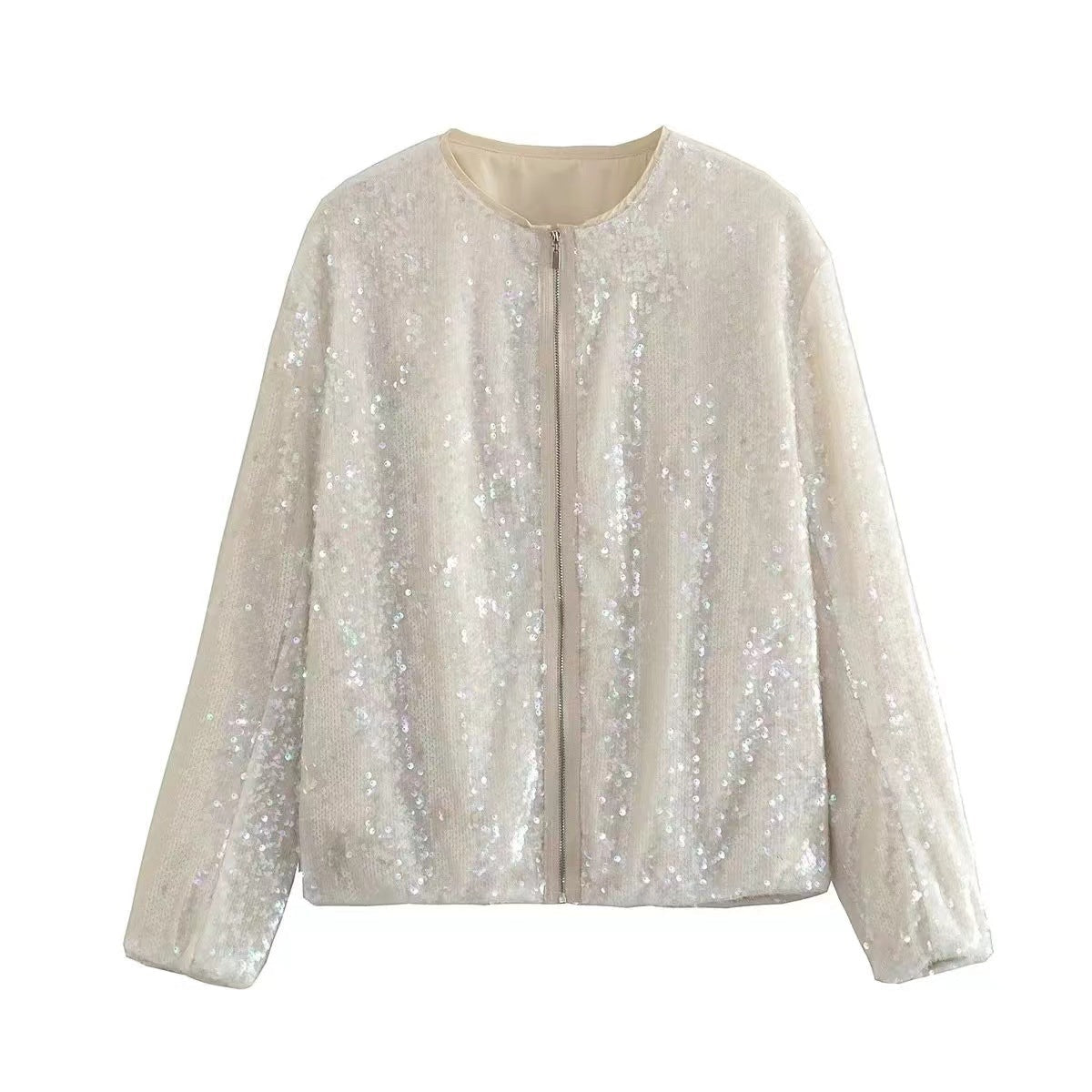 Damen Paillettenjacke mit durchgehendem Reißverschluss und elegantem Stehkragen R&B