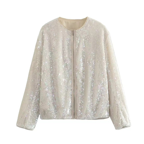 Damen Paillettenjacke mit durchgehendem Reißverschluss und elegantem Stehkragen R&B