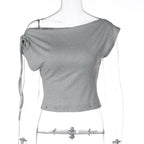 Damen trendiges Crop-Top mit schulterfreier Gestaltung R&B