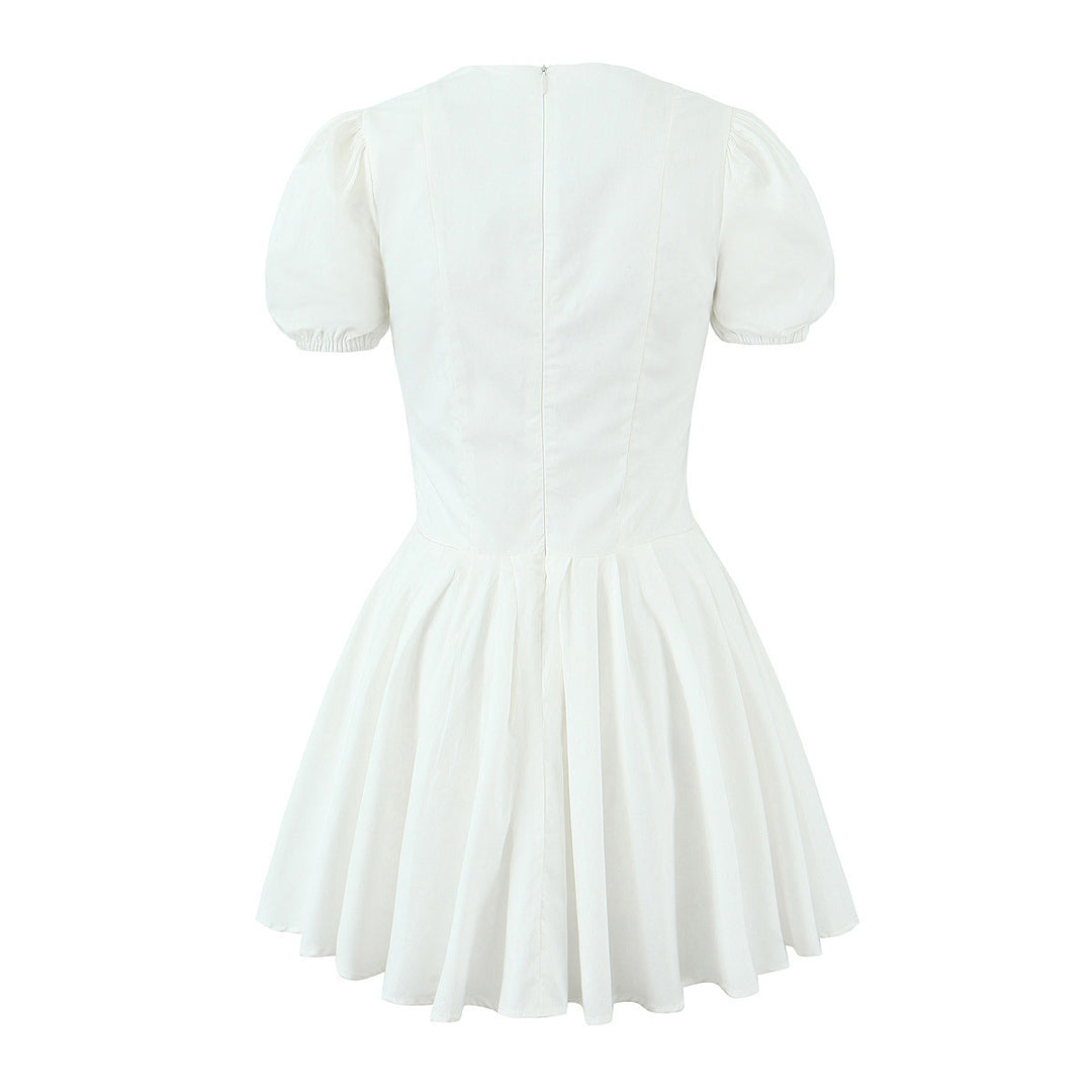 Damen verspieltes Mini-Wickelkleid mit Puffärmeln R&B