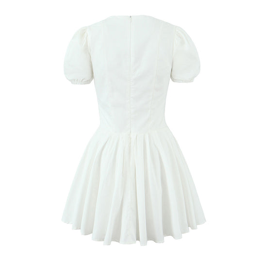Damen verspieltes Mini-Wickelkleid mit Puffärmeln R&B