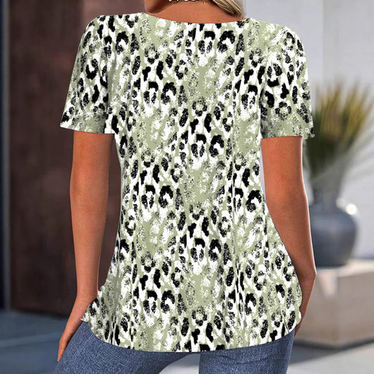 Damen nan lockeres Kurzarm-Tunika-Shirt mit Rundhalsausschnitt, mittiger Zierfaltenlegung und geschwungener Saumlinie R&B
