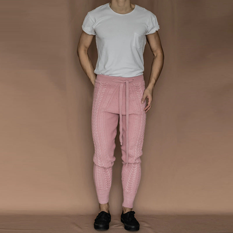 Herren Strickhose mit dezentem Zopfmuster und praktischem Bindegürtel R&B