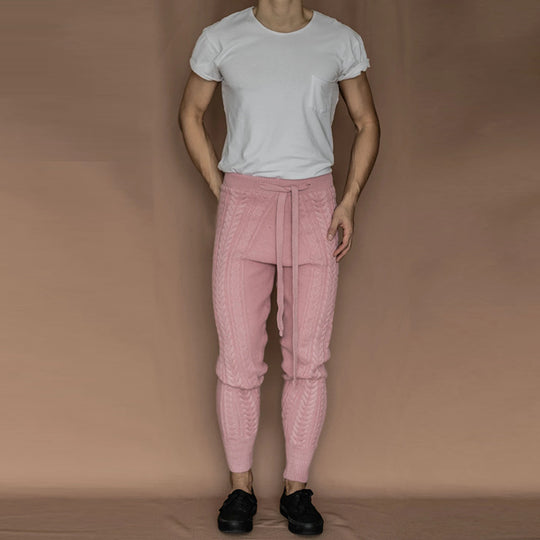 Herren Strickhose mit dezentem Zopfmuster und praktischem Bindegürtel R&B