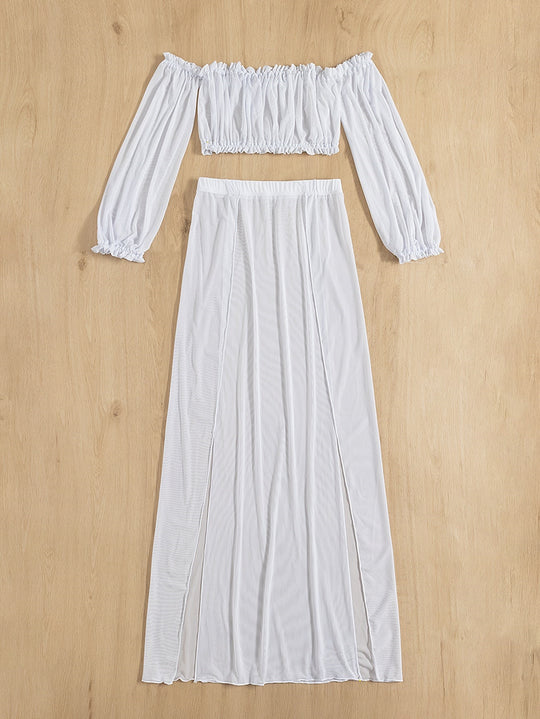 Damen Elegantes Strandkleid mit schulterfreiem Design und tiefen Seitenschlitzen R&B