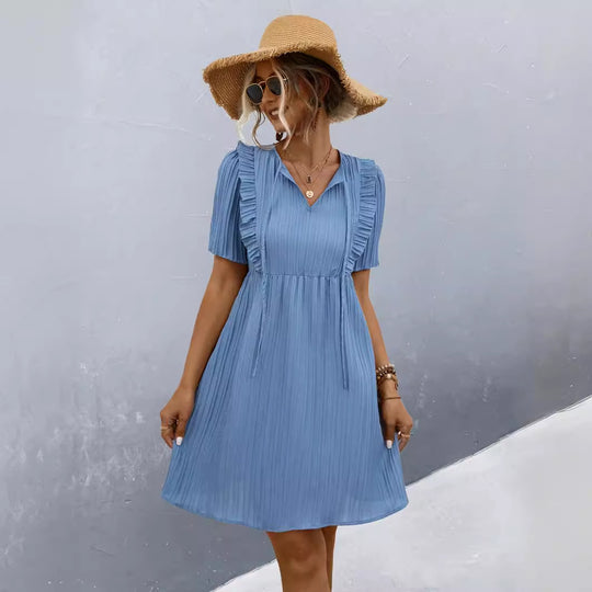 Damen Freizeitkleid mit Falten-Design und Rüschendetails R&B
