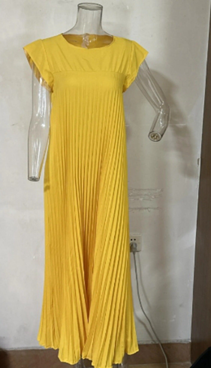 Damen nan fließendes plissiertes Maxikleid mit überschnittenen Schultern und Eingrifftaschen R&B