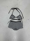 Damen Bikini-Set mit gestreiftem Top und Shorts R&B