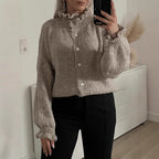 Damen Strickjacke mit modischem Kragen und Knopfdetails R&B