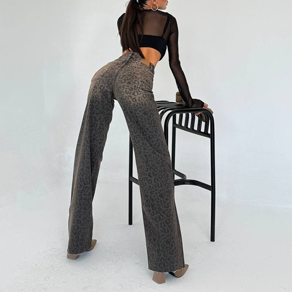 Damen hochtaillierte Leo Jeans R&B