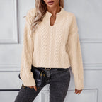 Damen modischer Strickpullover mit einzigartigem Zopfdesign und Rundhalsausschnitt
