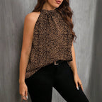 Damen Asymmetrisches Haltertop mit Leopardenmuster R&B