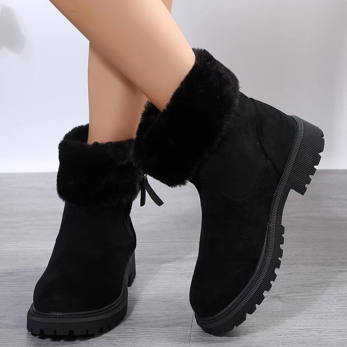 Damen Winterboots mit Kunstfellkragen und rutschfester Sohle