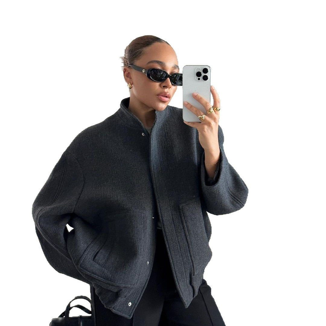 Damen Oversized Wolljacke mit knopflosem Design und weichem Innenfutter R&B