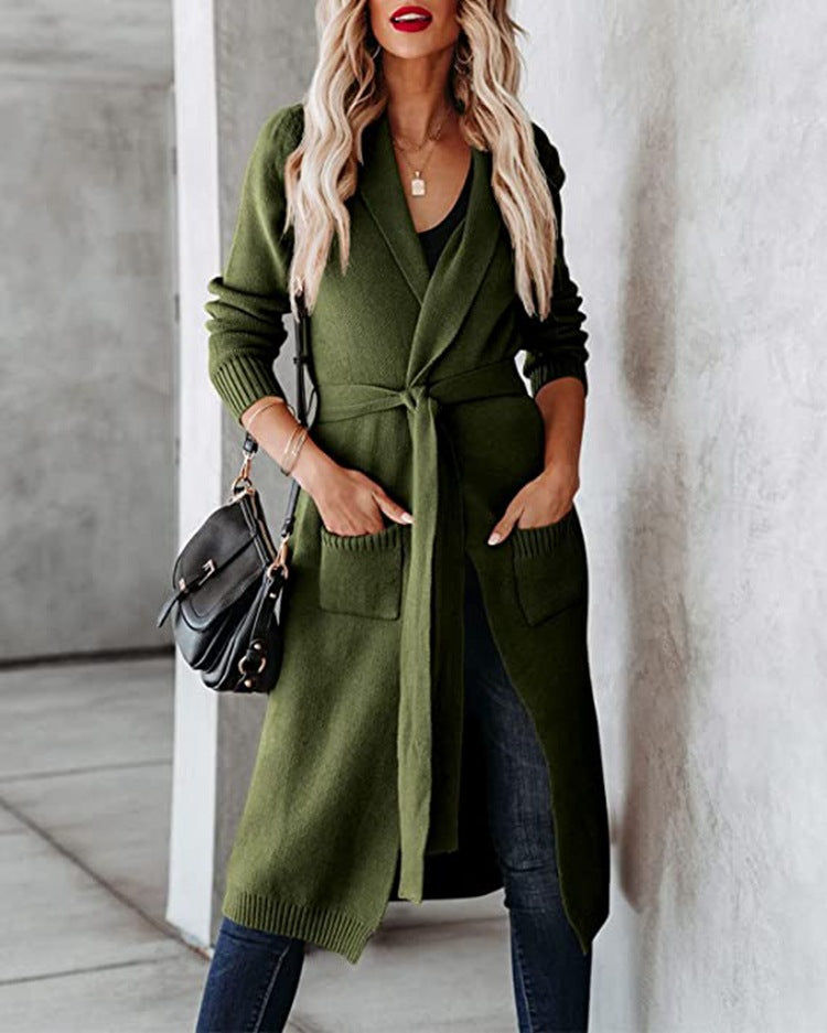Damen Strickmantel mit eleganter Taillierung und praktischen Taschen R&B