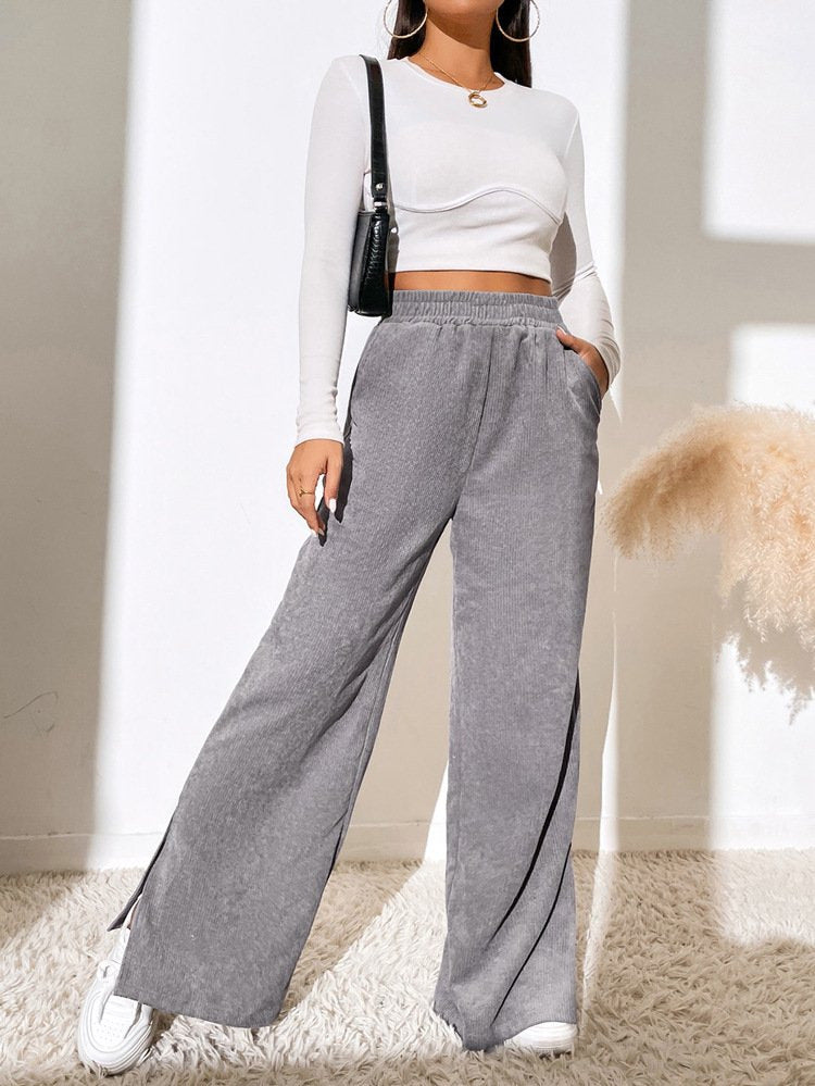 Damen Weite Cord-Hose mit elastischem Bund und seitlichen Schlitzen R&B