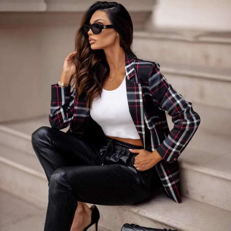 Damen Karierter Blazer mit moden Details und tailliertem Schnitt R&B