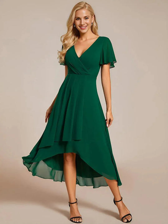 Damen Elegantes Wickelkleid mit asymmetrischem Saum R&B