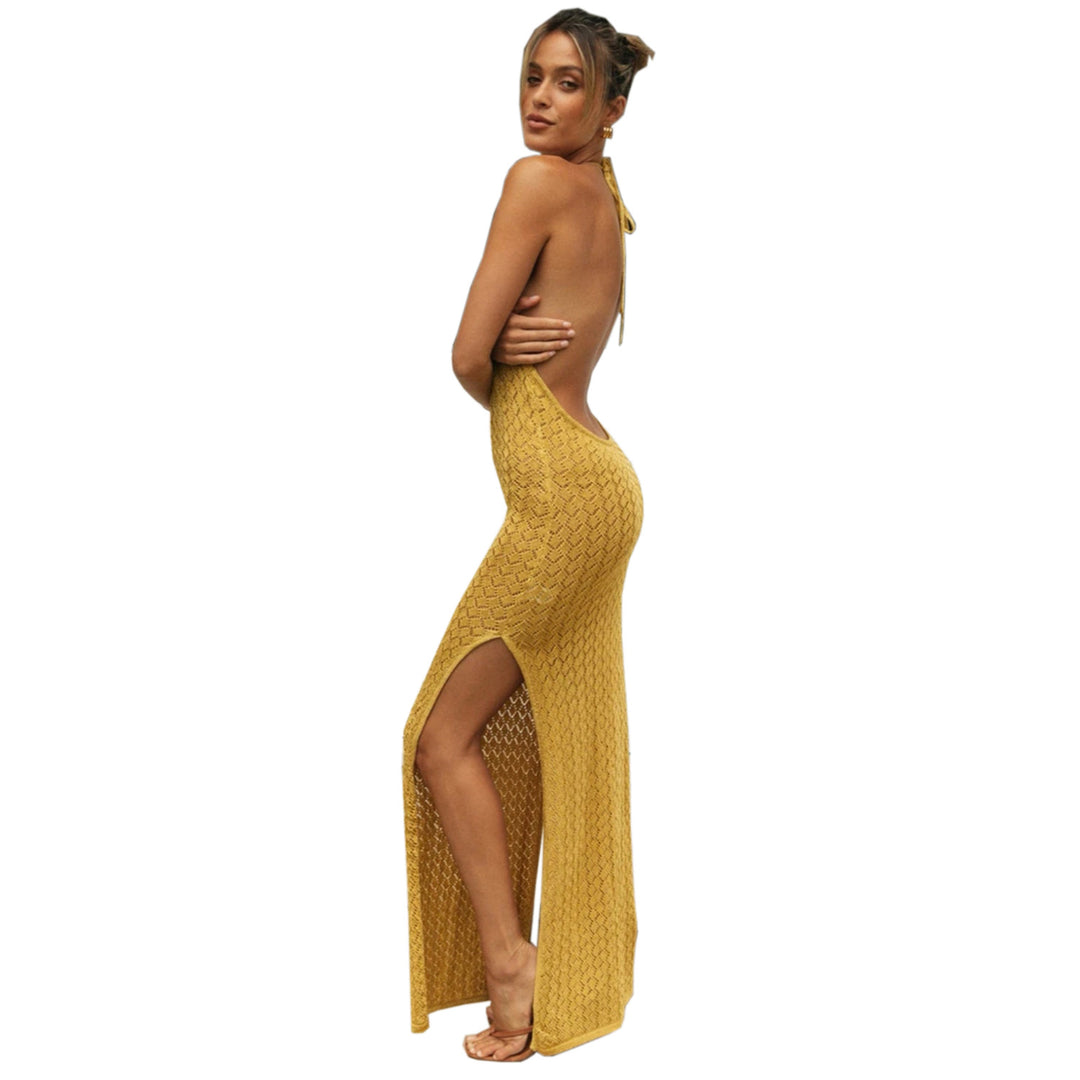 Damen Elegantes Maxikleid im gehäkelten Design R&B