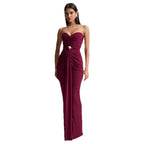 Damen Elegantes langes Abendkleid mit gerafftem Oberteil und goldener Schnalle R&B